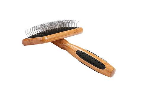 Bass Brushes Medium Slicker Style Pet Brush with Bamboo Wood Handle and Rubber Grips
