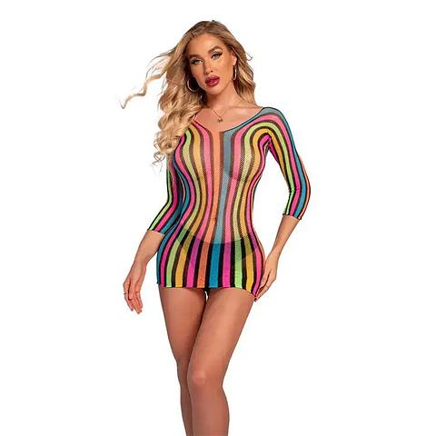 Rainbow Fishnet Sexy Mini Dress